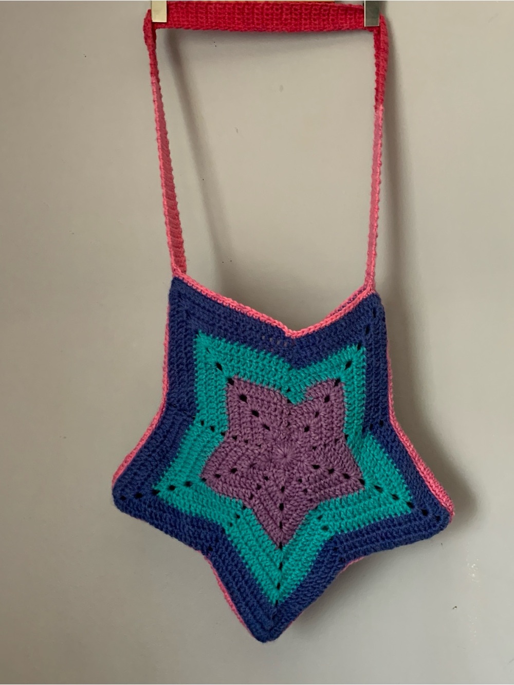 Handmade Star Crochet Crossbody Bag - Purple Teal Blue Pink